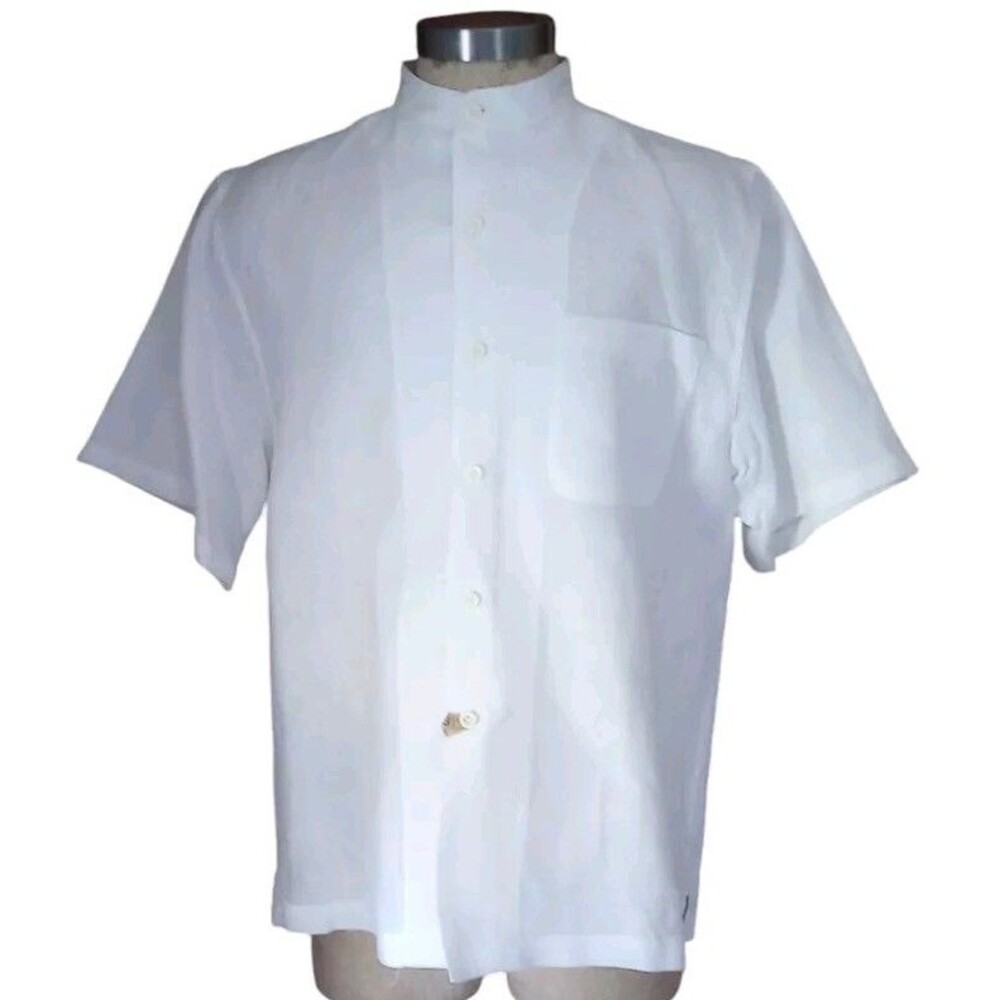 Zini Shirt Men’s 100% Linen White Button Down Sz M (Actual XL?)